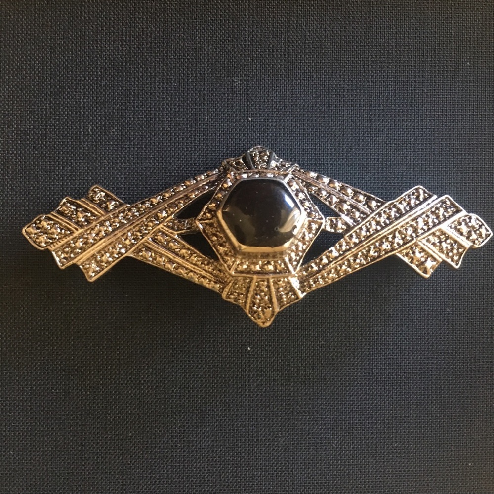 Faux onyx and faux marcasite Art Deco style pin
